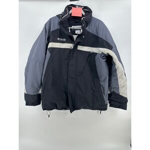 Columbia Sportswear Mens SM5240 Winter Parka Jacket Black Grey L Hooded Fleece